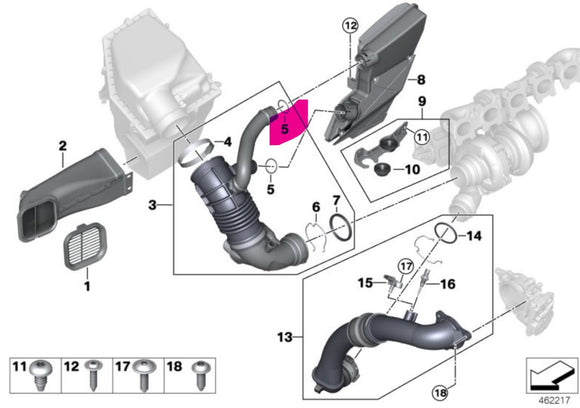 13718652852 Genuine BMW B57/B58 Turbo Inlet Duct Resonator Oring